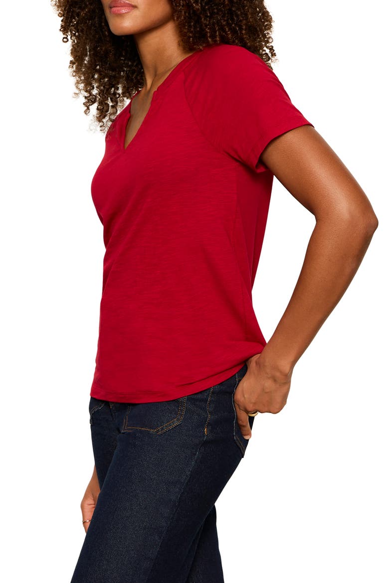 Notch V-Neck Cotton Blend T-Shirt, Alternate, color, RED BERRY