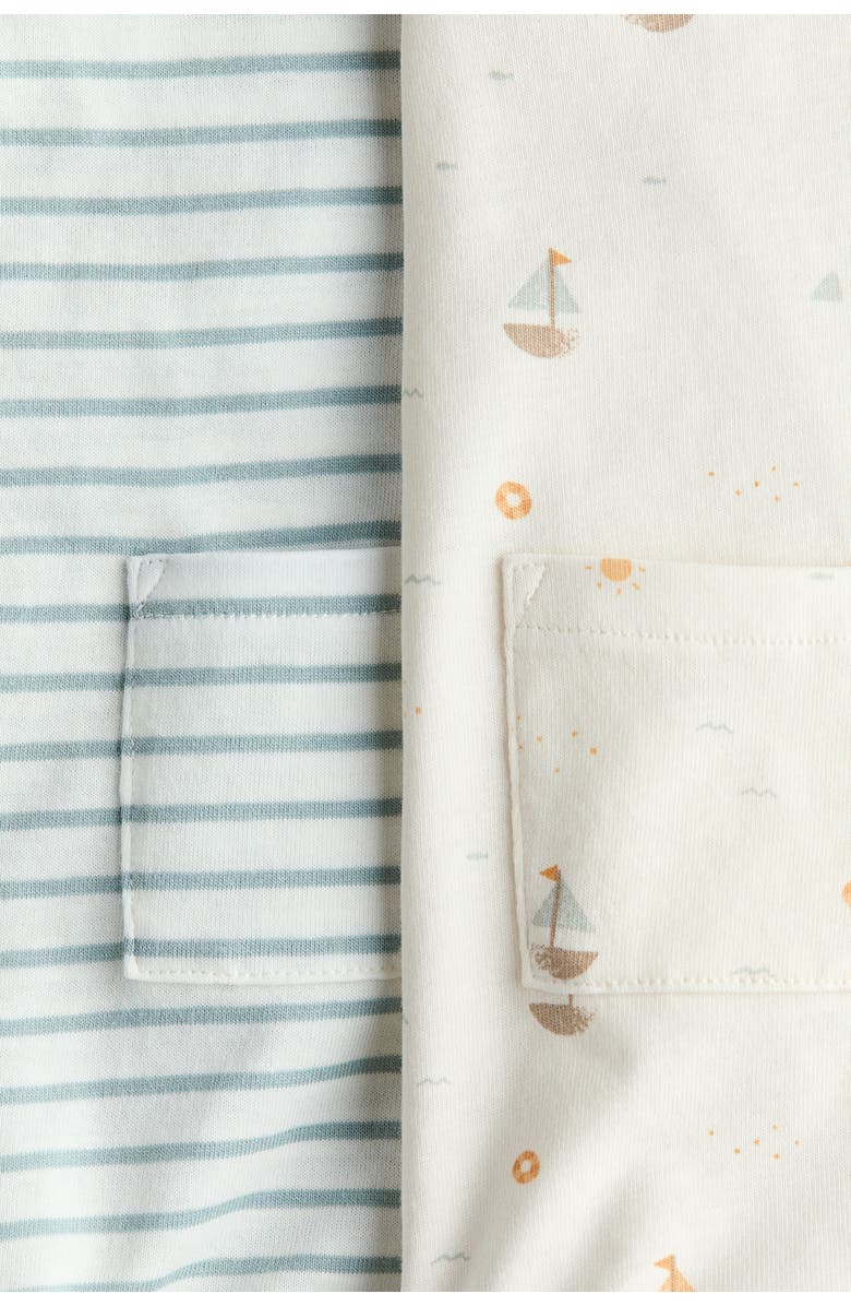 H&M 2-pack Cotton Romper Suits, Alternate, color, Light Beige/Sailboats