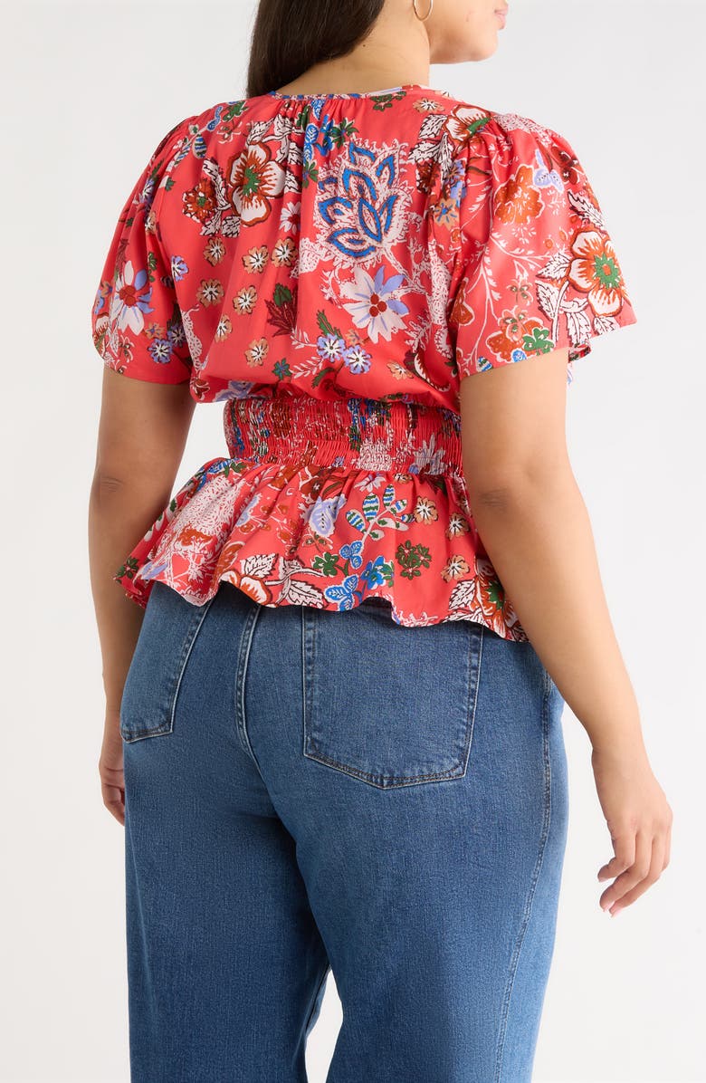 SUGARLIPS Amania Floral Sarina Smocked Top, Alternate, color, Coral-Blue