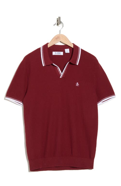 Original Penguin Textured Johnny Collar Cotton Polo In Burgundy