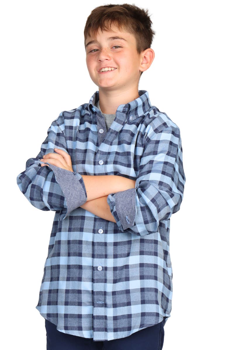 TailorByrd Kids' Plaid Luxe Mélange Button-Up Shirt, Alternate, color, Blue
