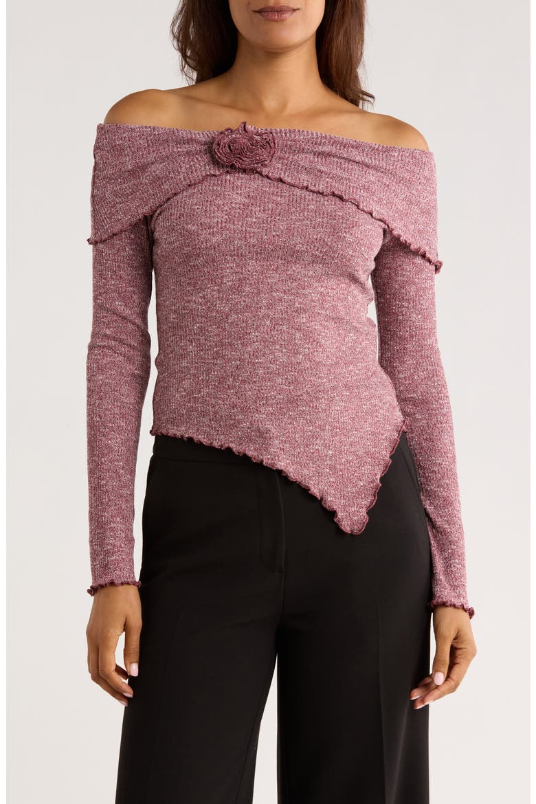 Off the Shoulder Long Sleeve Asymmetric Top, Main, color, BURGUNDY
