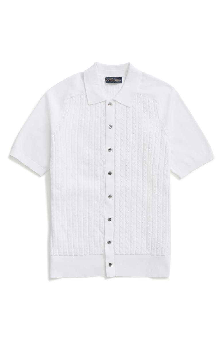 Brooks Brothers Cable Stitch Cotton Button-Up Polo Sweater, Main, color, White