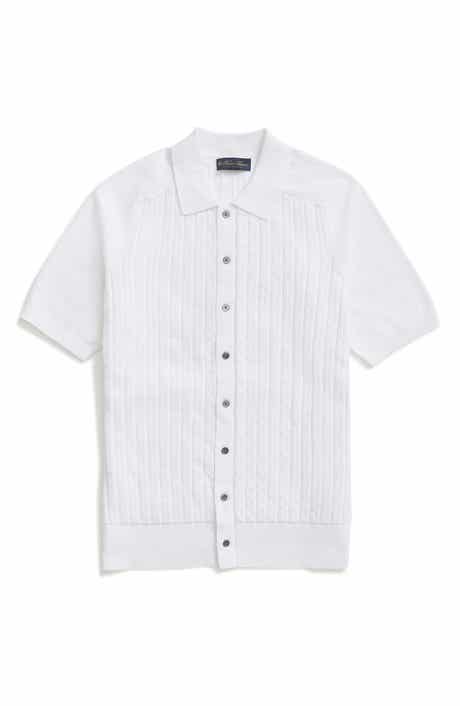 Brooks Brothers Cable Stitch Cotton Button-Up Polo Sweater