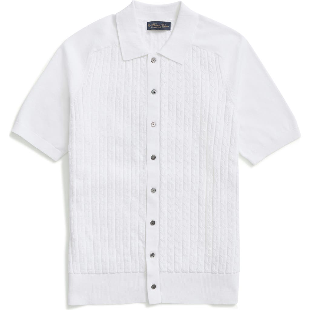Brooks Brothers Cable Stitch Cotton Button-up Polo Sweater