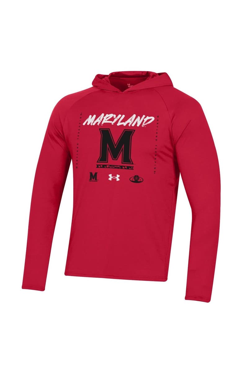 Under Armour Red Maryland Terrapins 2023 On Court Bench Shooting Long Sleeve Hoodie T-Shirt, Alternate, color, 