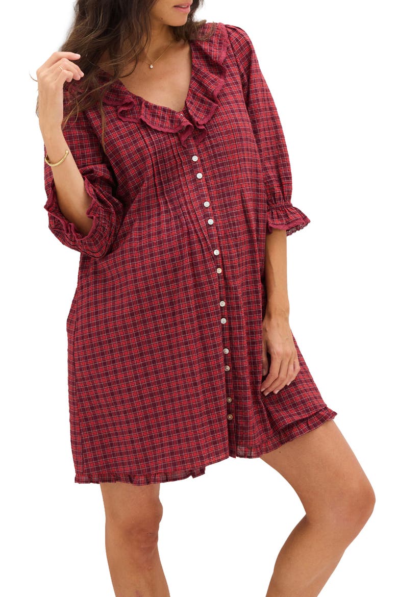 The Lou Lou Nursing Mini Dress, Main, color, Red Mini Plaid