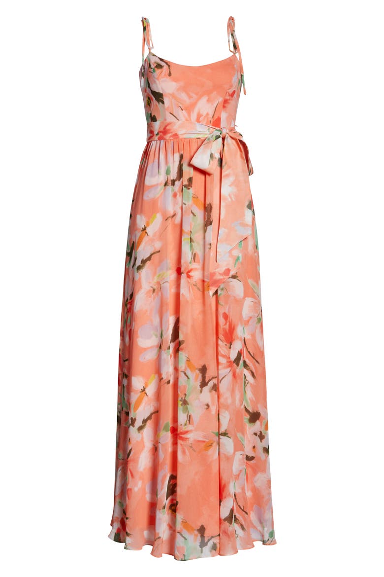 Hollie Floral Maxi Dress, Alternate, color, CORAL/ PINK WATERCOLOR
