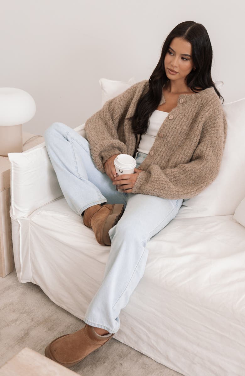 Petal & Pup Albertine Bouclé Crop Cardigan, Alternate, color, Latte