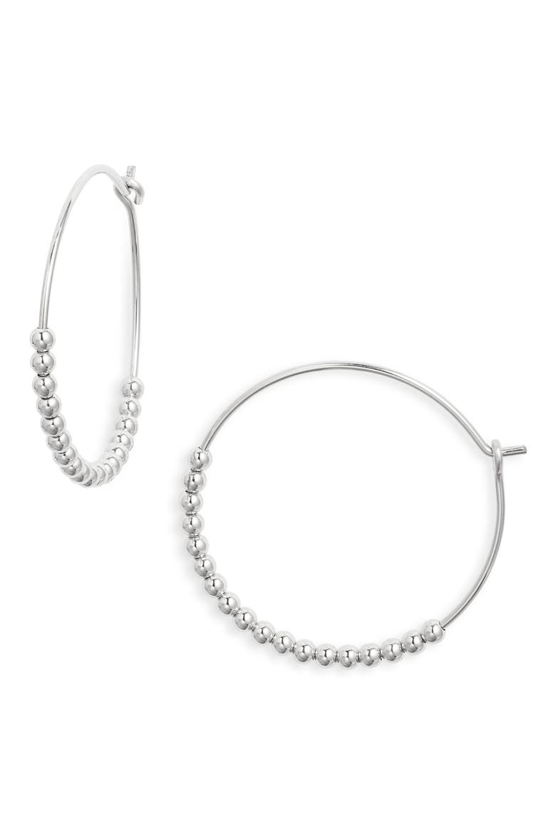 Classic Beaded Hoop Earrings, Main, color, STERLING SILVER