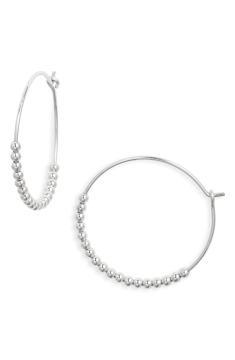 Nashelle Classic Beaded Hoop Earrings, Main, color, Sterling Silver