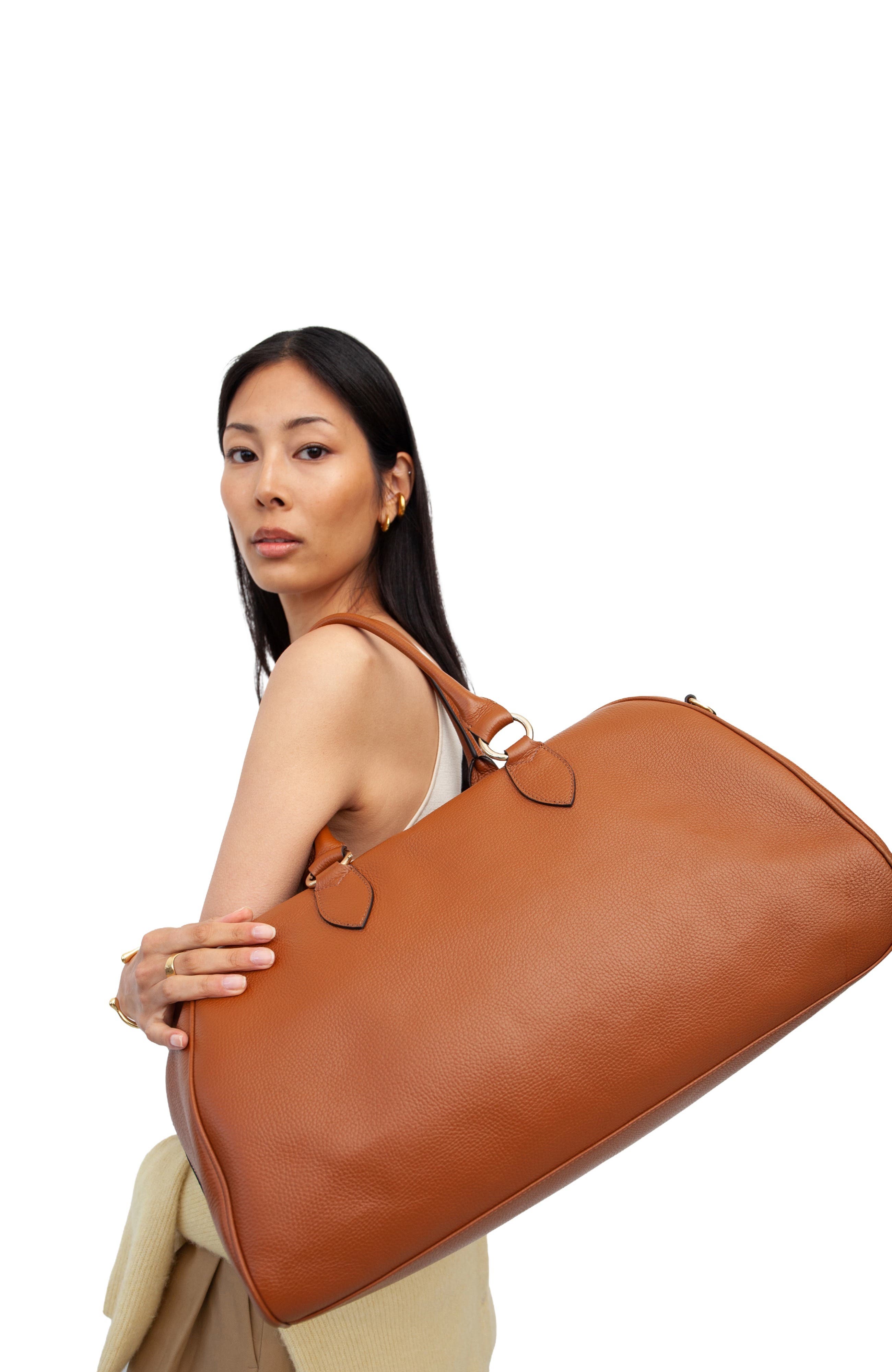 La Via Italian Leather Weekender Bag, Alternate, color, Cognac