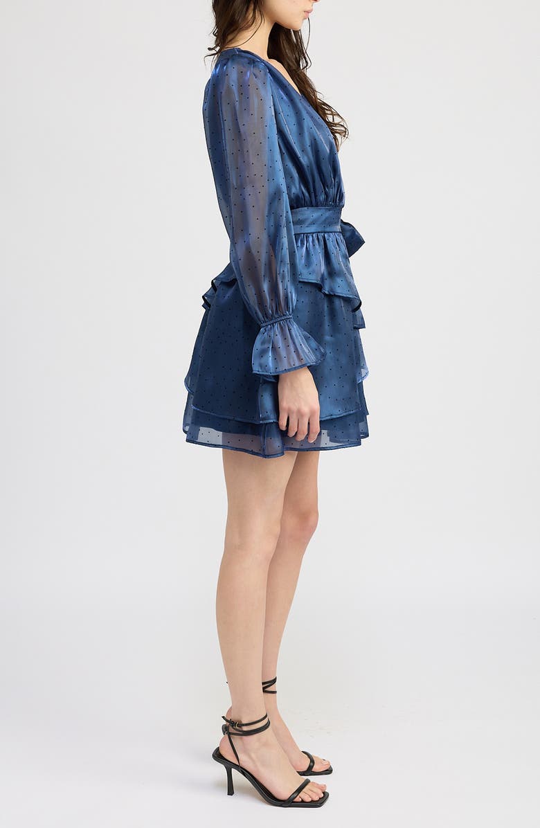 En Saison Mina Dot Print Ruffle Detail Long Sleeve Minidress, Alternate, color,