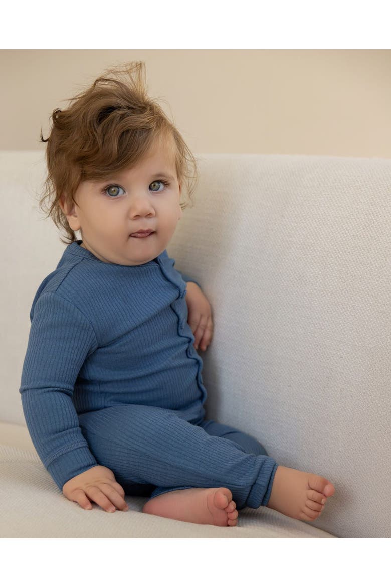 Kid's Ribbed Color Button-Down Pajama Set, Alternate, color, Deep Water