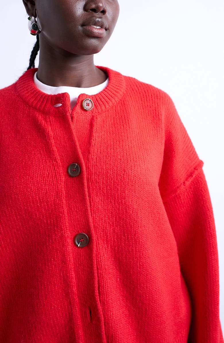 Topshop Exposed Seam Relaxed Fit Cardigan, Alternate, color, Red