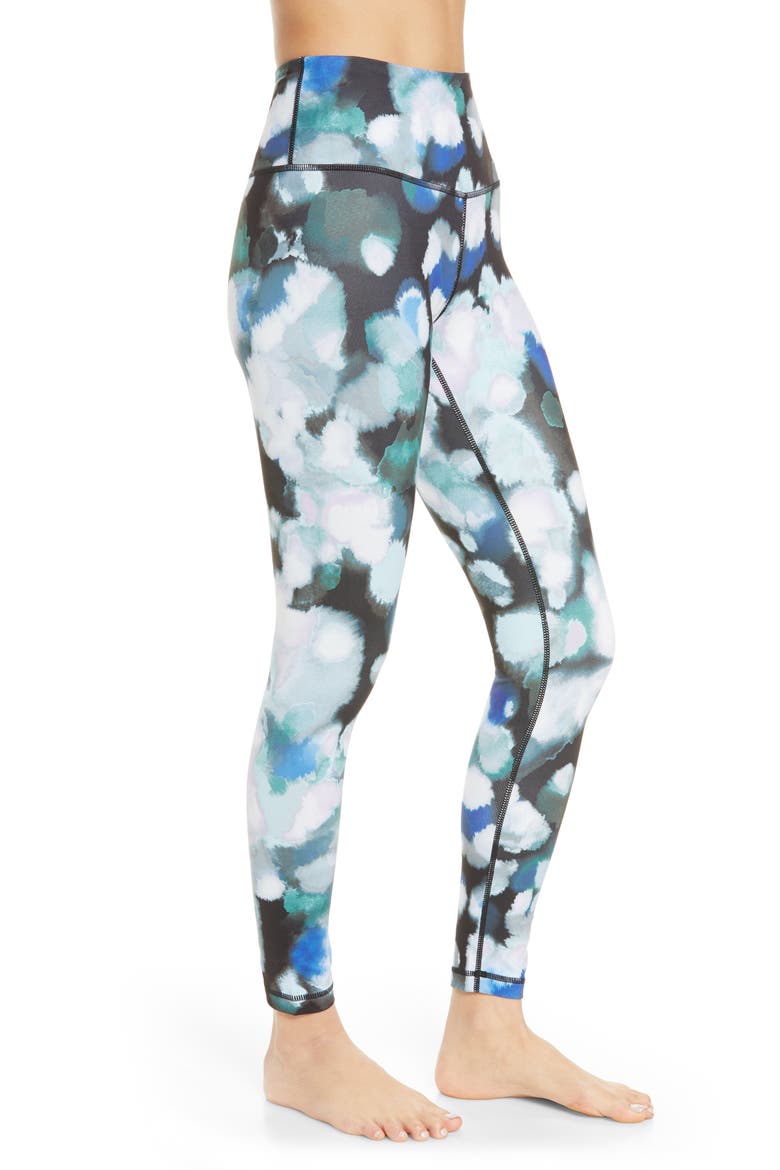 Live In High Waist Ankle Performance Leggings, Alternate, color, BLACK- TEAL COLOR BURSTS