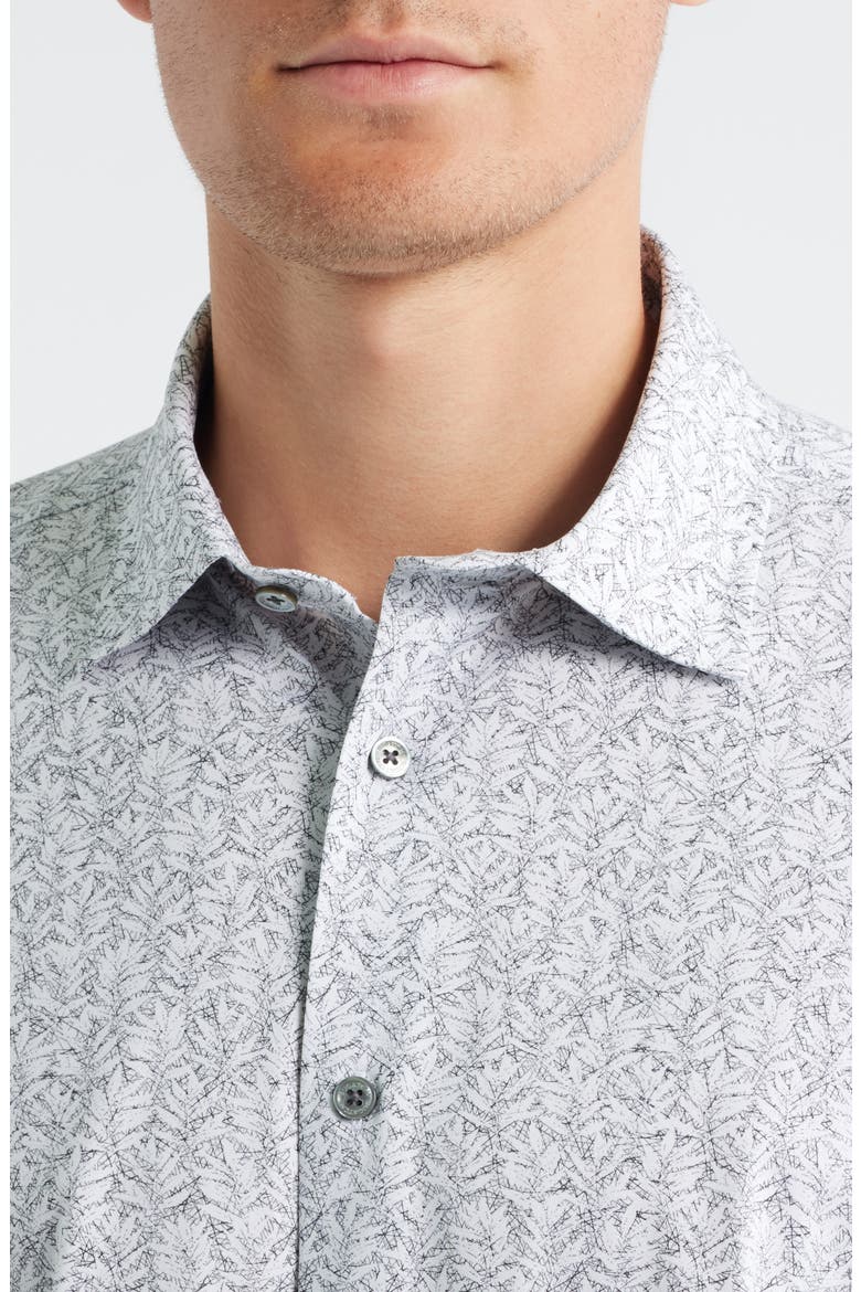 Miles OoohCotton® Leaf Print Short Sleeve Button-Up Shirt, Alternate, color, ZINC