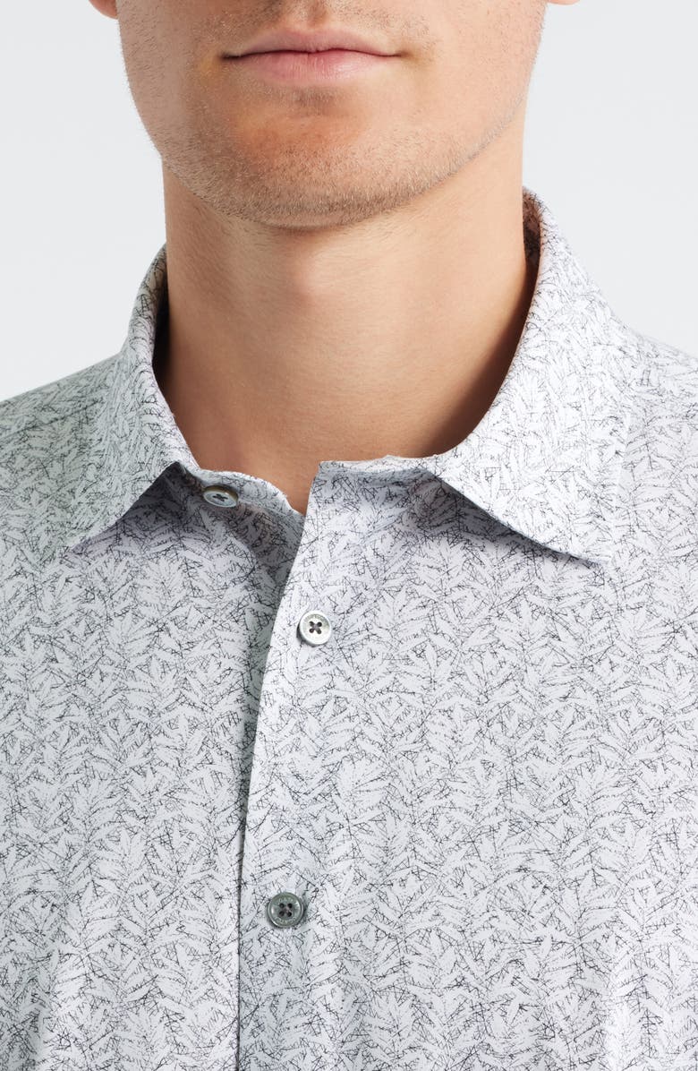 Bugatchi Miles OoohCotton<sup>®</sup> Leaf Print Short Sleeve Button-Up Shirt, Alternate, color, Zinc