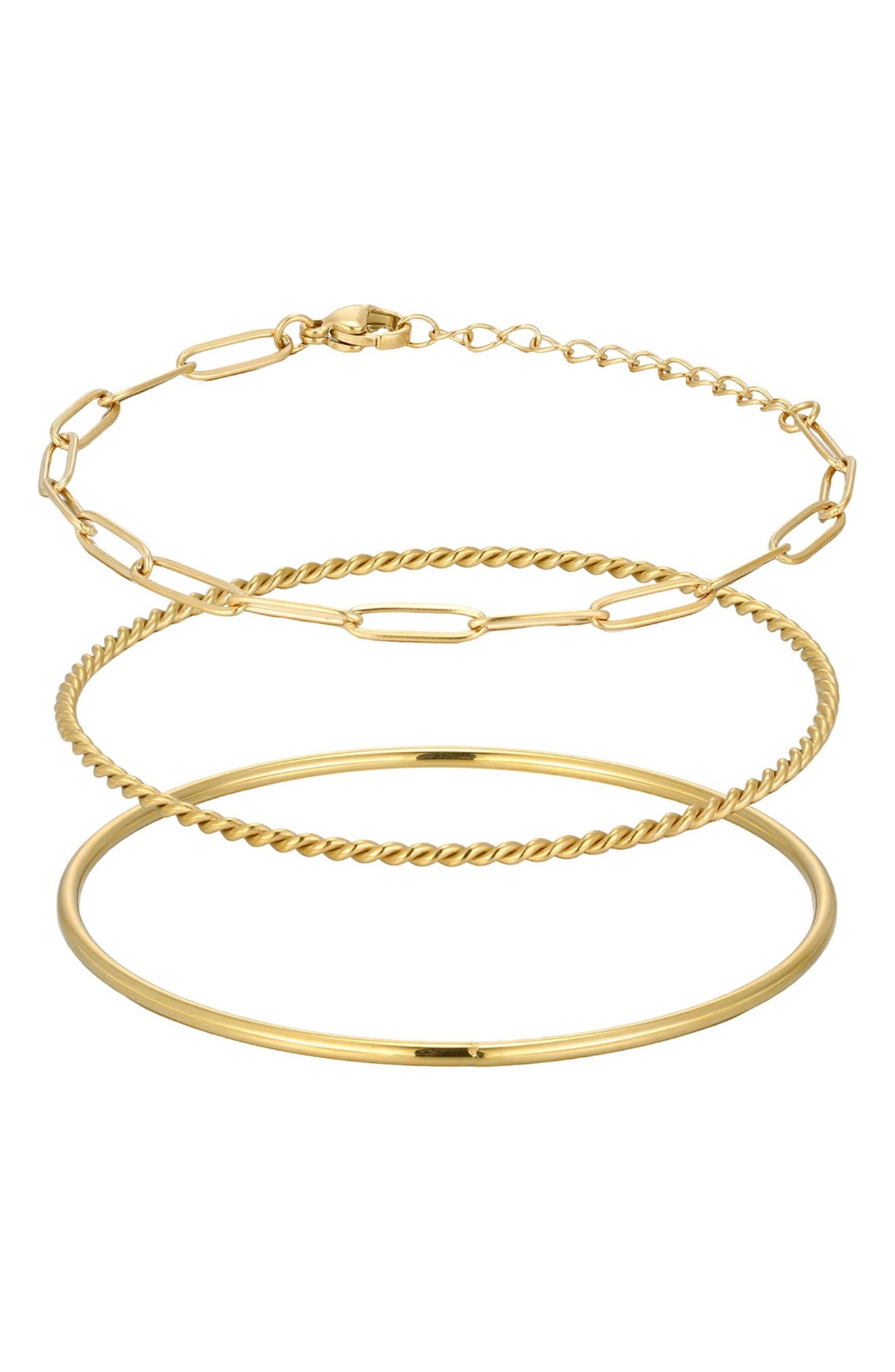 Adornia Set of 3 18K Gold Plated Chain & Bangle Bracelets