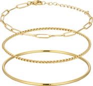 Adornia Set of 3 18K Gold Plated Chain & Bangle Bracelets