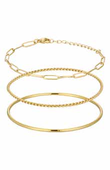 Set of 3 18K Gold Plated Chain & Bangle Bracelets
