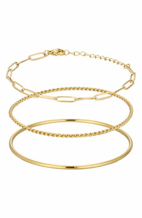 Adornia Set of 3 18K Gold Plated Chain & Bangle Bracelets