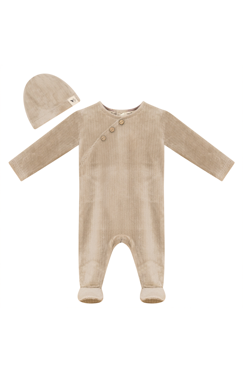 Bebe Bella Velour Romper with Matching Hat, Main, color, Taupe
