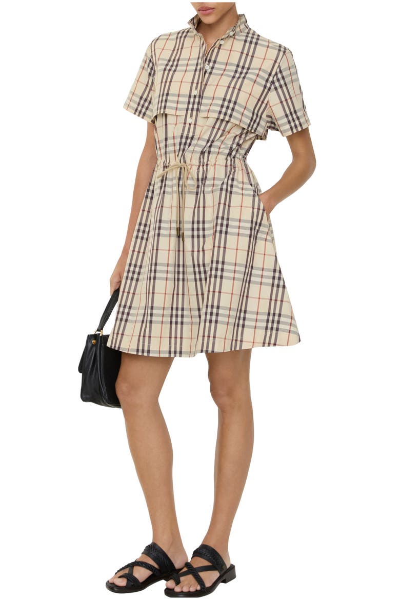 Check Cotton Dress, Main, color, Almond beige