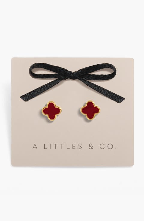 Signature Clover Collection Red Clover Stud Earrings In Gold-Tone Plating
