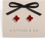 A Littles & Co Signature Clover Collection Red Clover Stud Earrings In Gold-Tone Plating