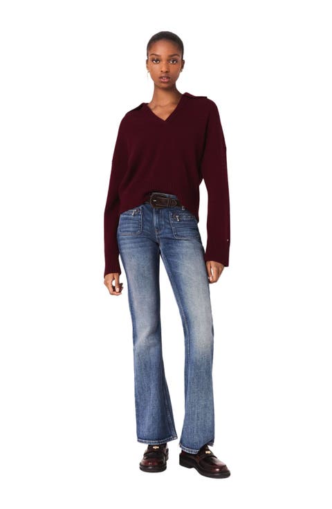 Open polo collar sweater