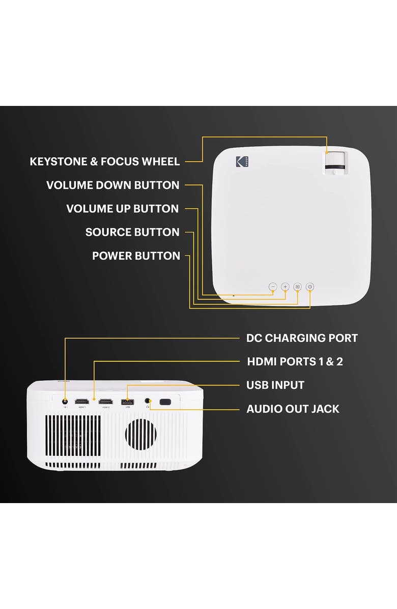 Kodak FLIK X10 Multimedia Home Projector, 1080p Portable Projector with Remote Control, Alternate, color,