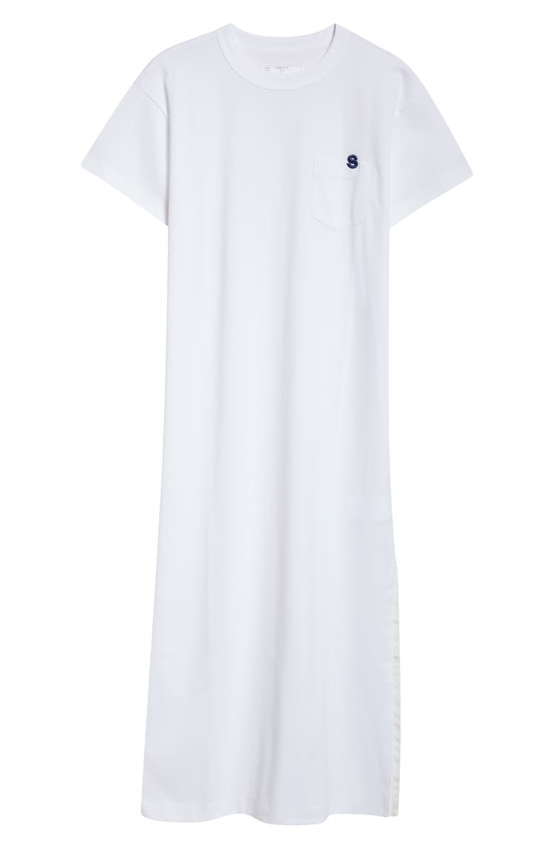 Sacai Embroidered Logo Jersey T-Shirt Dress, Alternate, color, White 101