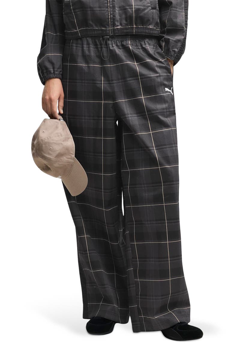 T7 Relaxed Tartan Woven Pants, Main, color, PUMA BLACK