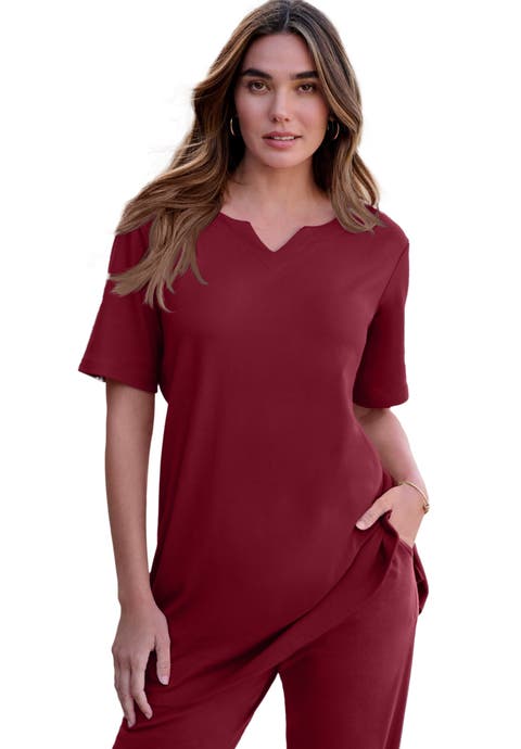 Plus Size Soft Knit Tunic With Notch Neckline
