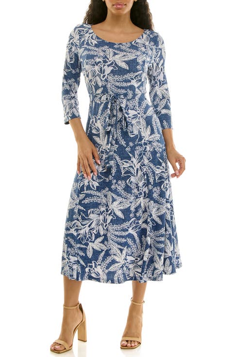 Sylvia Printed Tie Waist Midi Dress