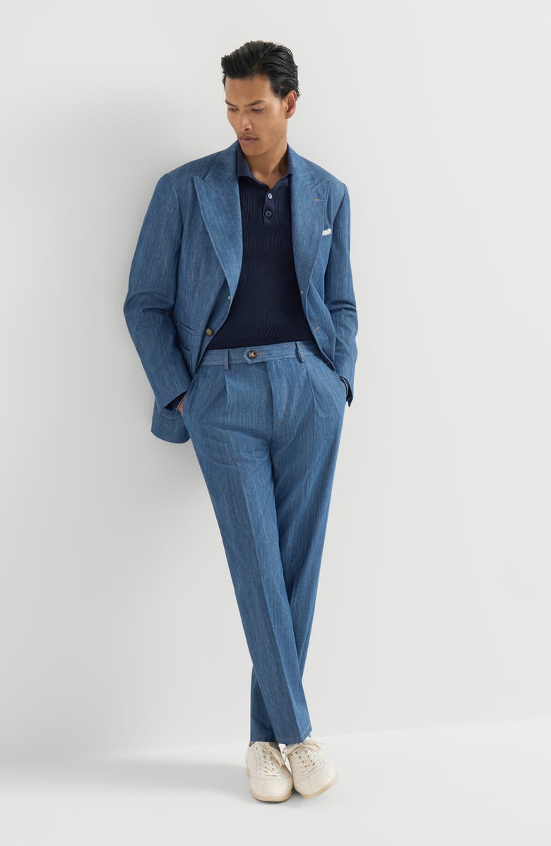 Brunello Cucinelli Lightweight denimtrousers with double pleats, Alternate, color, Medium Denim