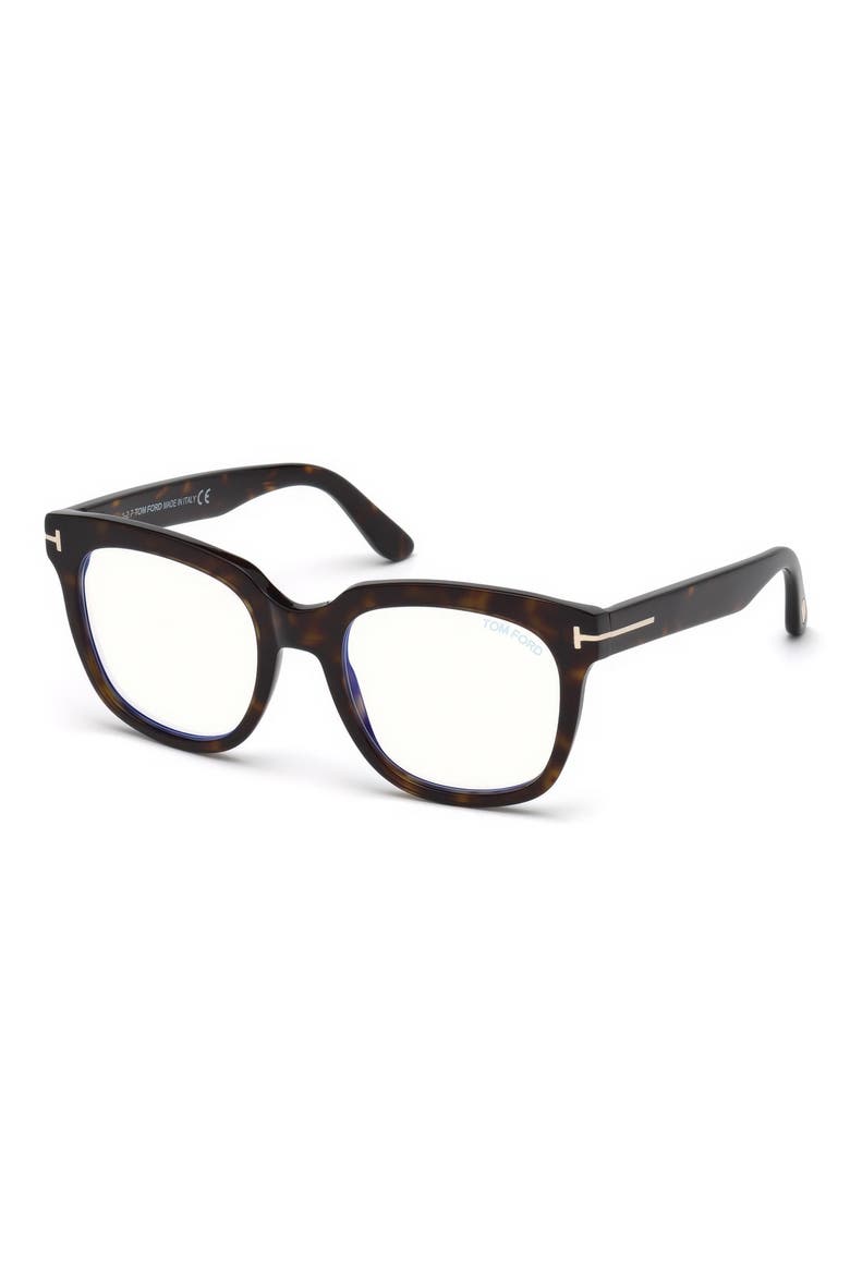 53mm Geometric Blue Light Blocking Glasses, Alternate, color, HAVANA / BLUE BLOCK
