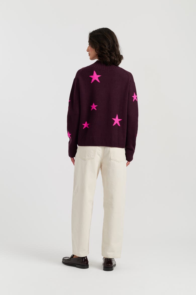 Wool-Cashmere Blend Star Roll Neck Sweater, Alternate, color, Aubergine