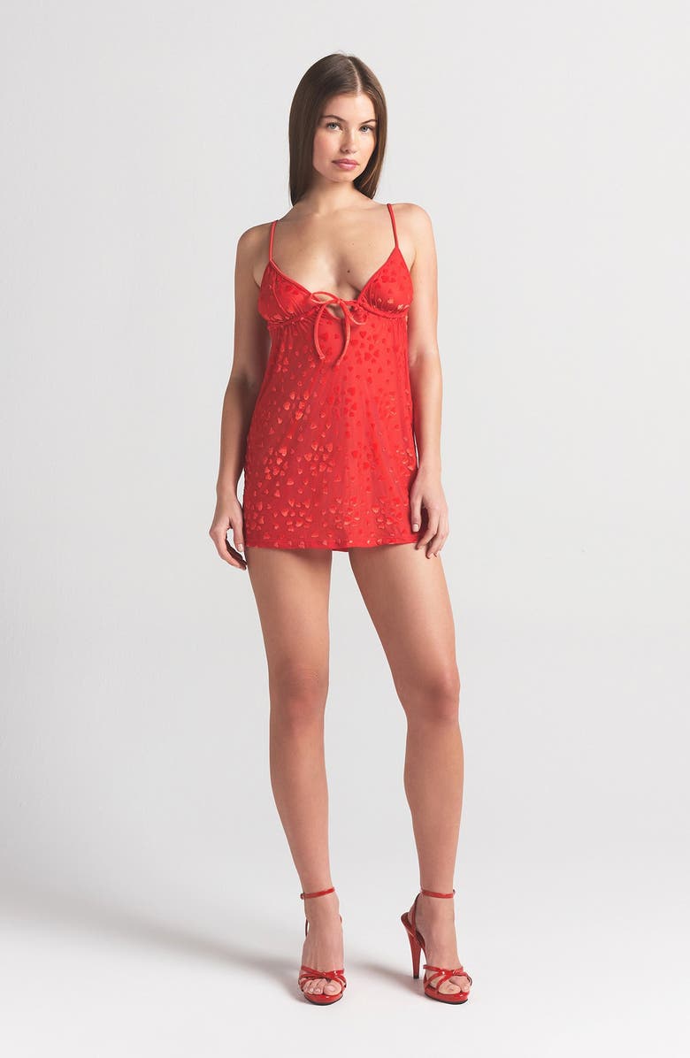 SKIMS Sheer Velvet Straight Neck Chemise, Alternate, color, Ruby