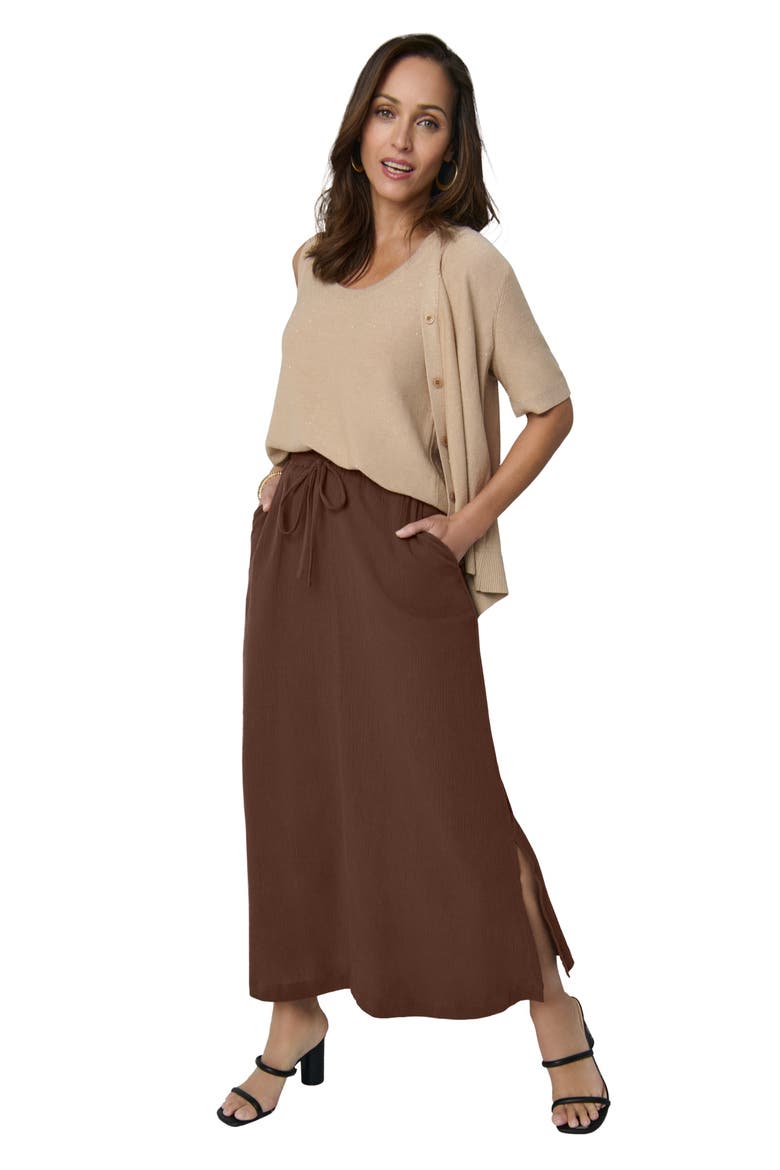 Cotton Gauze A Line Midi Skirt, Main, color, RICH BROWN