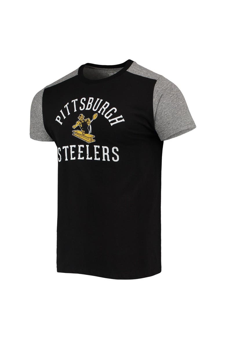 Men's Majestic Threads Black/Heathered Gray Pittsburgh Steelers Gridiron Classics Field Goal Slub T-Shirt, Alternate, color, Black