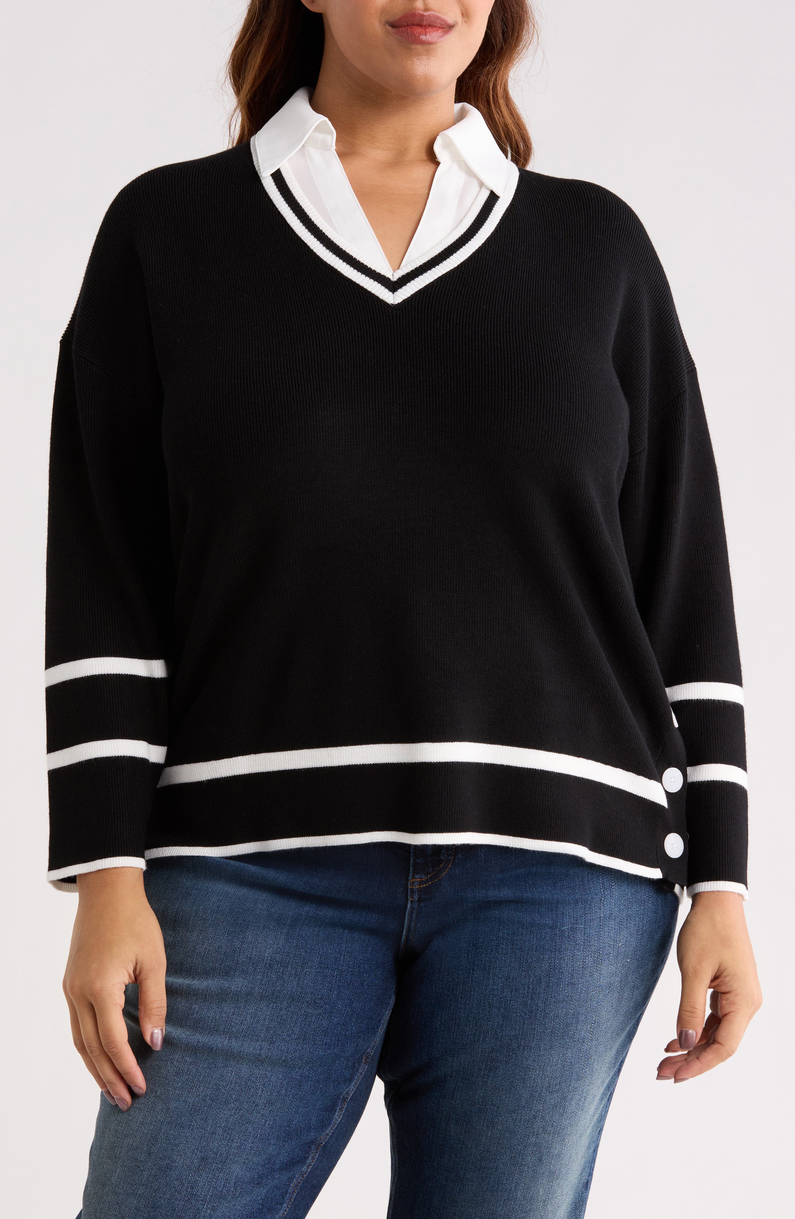 Adrianna Papell V-Neck Twofer Sweater Top