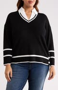 Adrianna Papell V-Neck Twofer Sweater Top