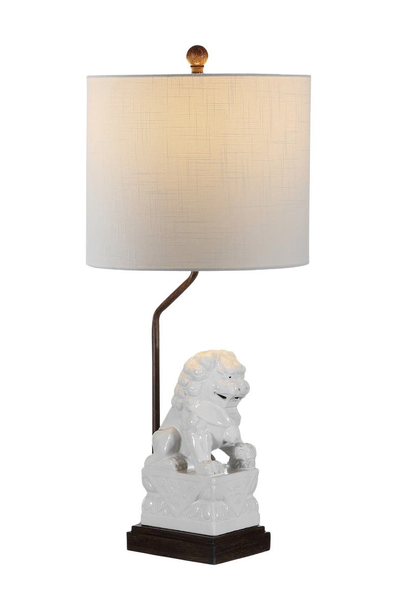 JONATHAN Y Guardian Lion 27.5" Ceramic Classic Modern LED Table Lamp, White, Main, color, 