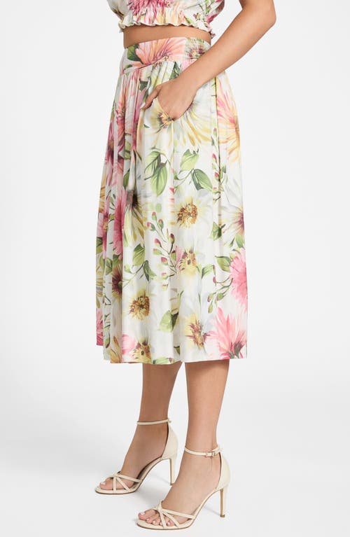 Guess Elodie Flare Midi Skirt In Painted Daisies Print