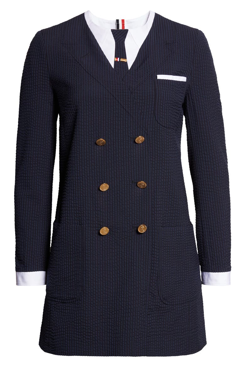 Trompe l'Oeil Mixed Media Long Sleeve Minidress, Alternate, color, NAVY