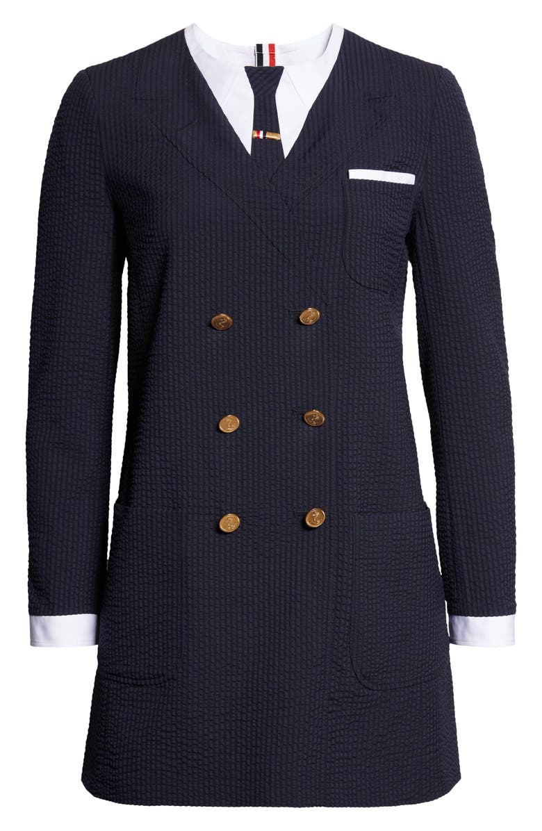 Thom Browne Trompe l'Oeil Mixed Media Long Sleeve Minidress, Main, color, Navy