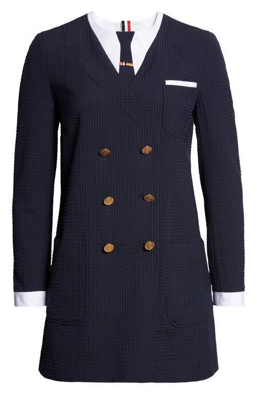 Thom Browne Trompe L'oeil Mixed Media Long Sleeve Minidress In Blue