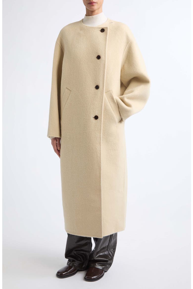 Fringe Wool & Alpaca Double Face Coat with Cape, Alternate, color, BUTTER